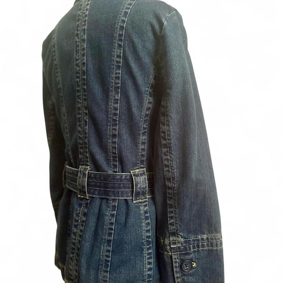Vintage 90s fit and flair denim trench coat jacket belted sz XS - Picture 5 of 9